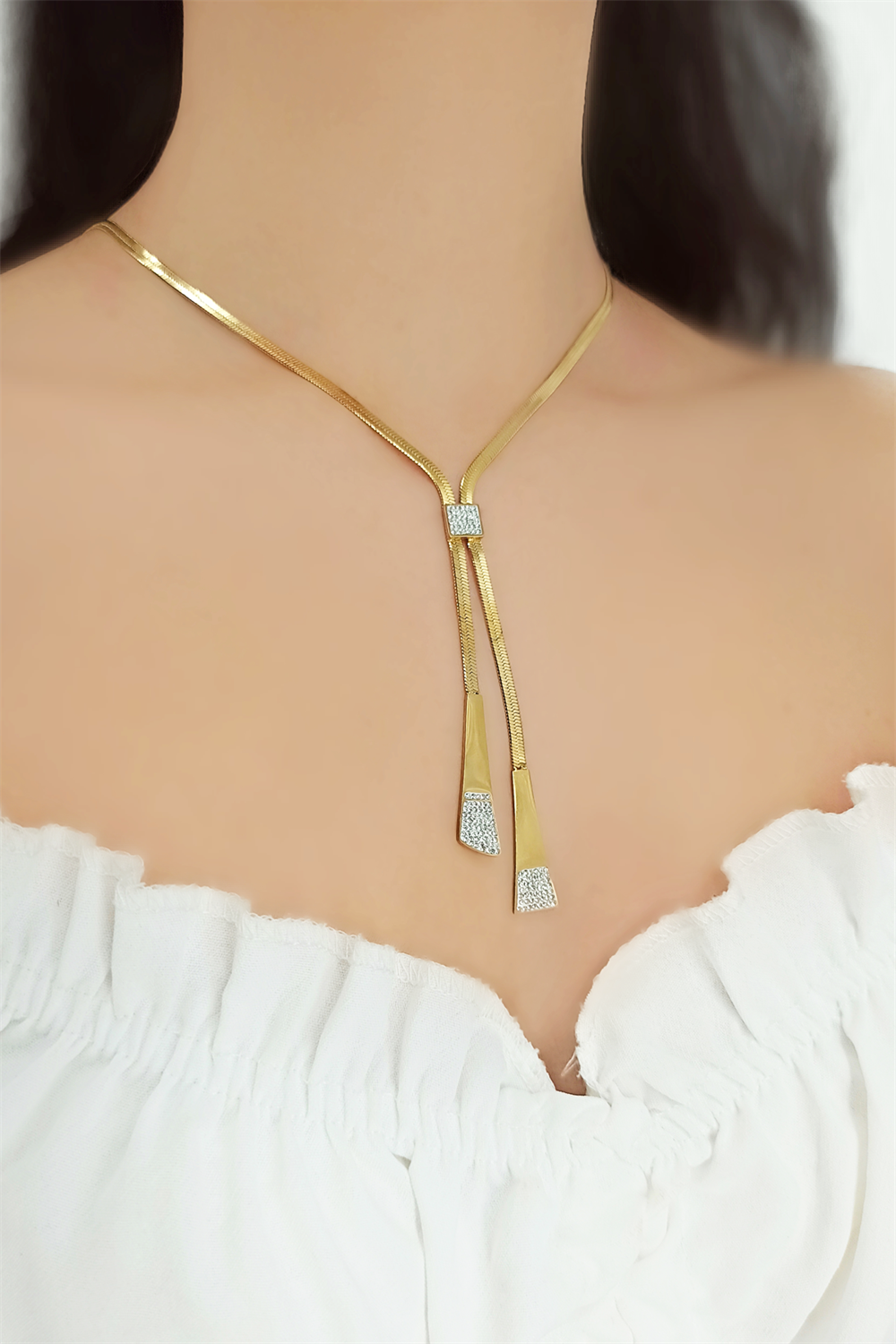 Çelik Taşlı İtalyan Zincir Şal Kolye TrKolye50318