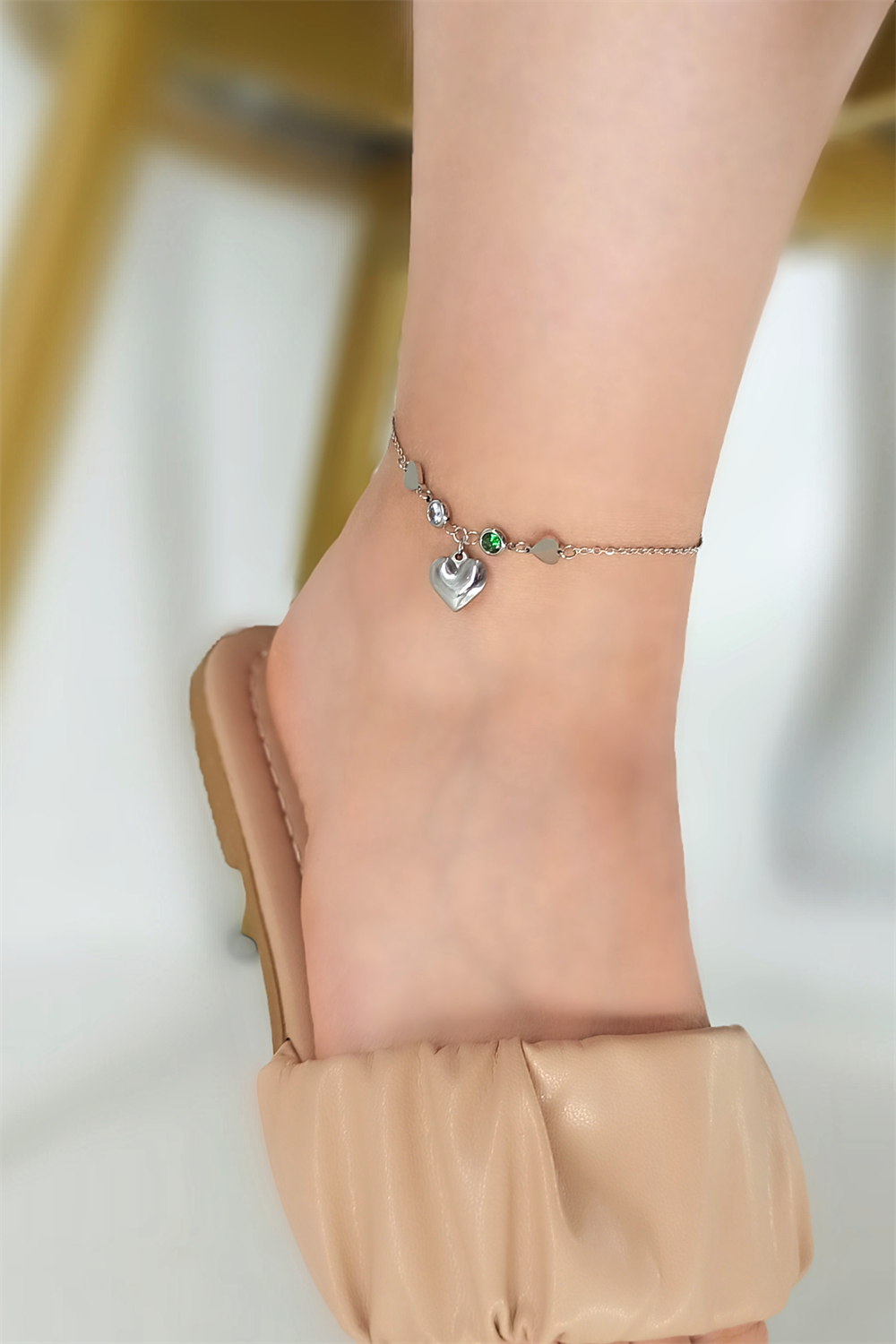 Çelik Taşlı Kalp Bileklik TrHalhal4162