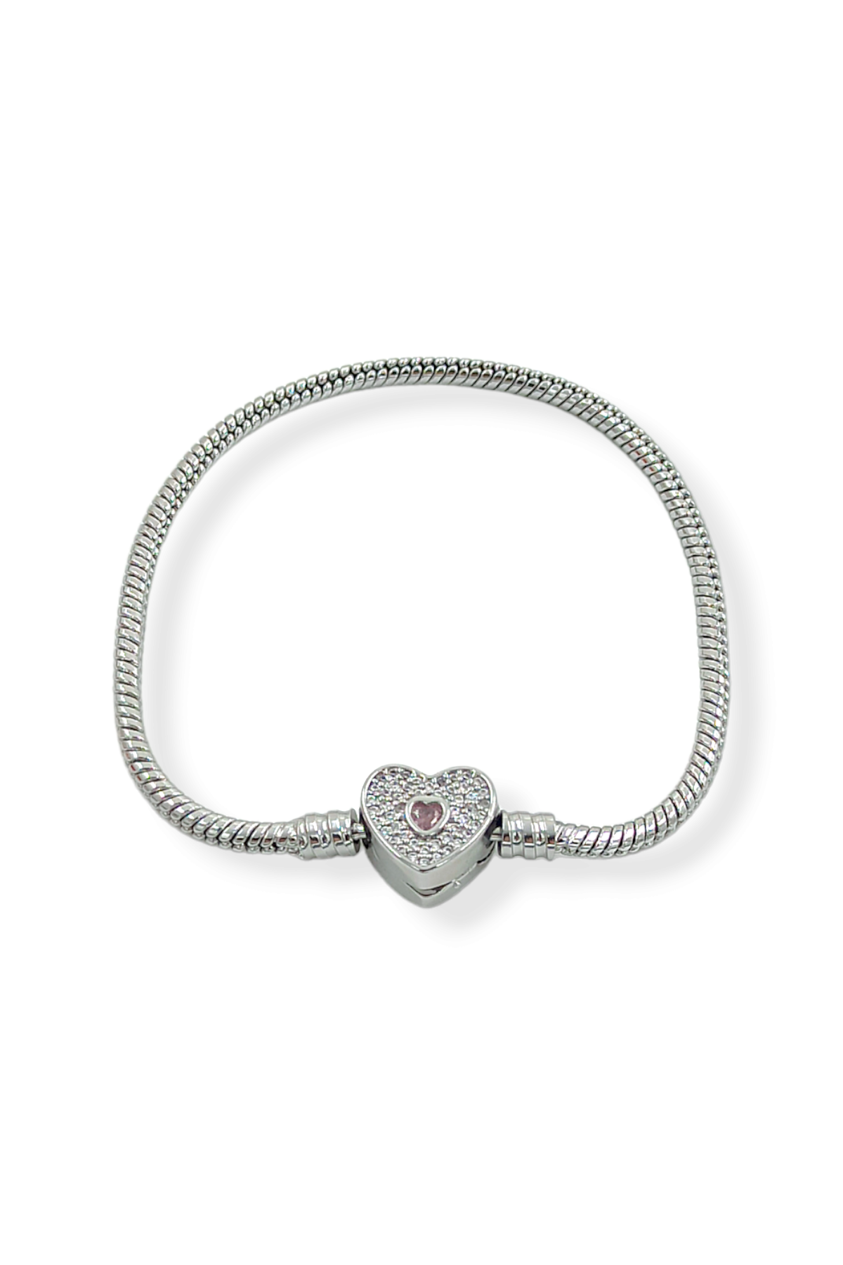 Çelik Taşlı Kalp Kelepçe Bileklik 