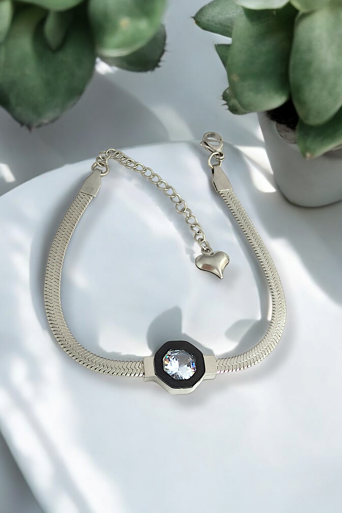 Çelik Taşlı Serenay Kolye-Bileklik Set 