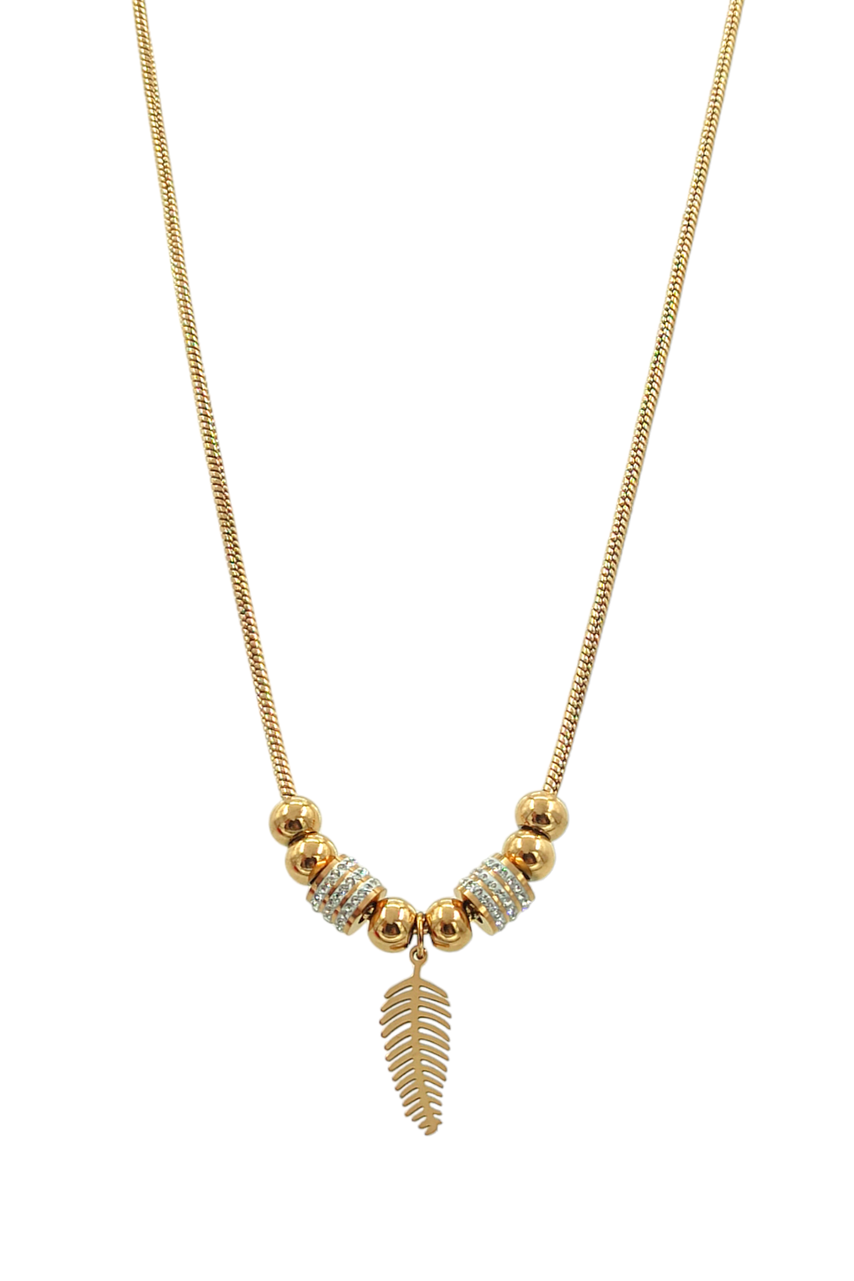 Çelik Taşlı Yaprak Topcuk Kolye