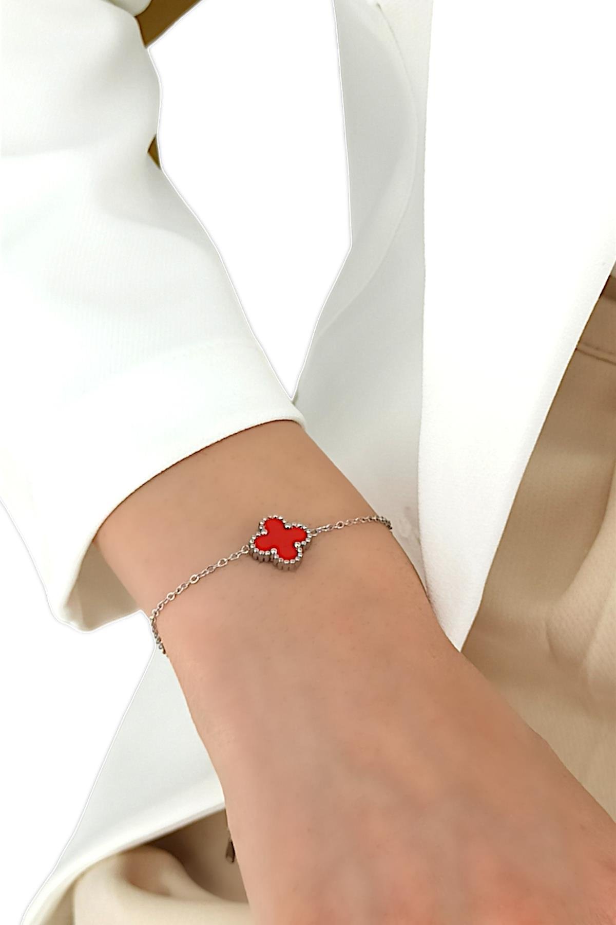 Çelik Tek Yonca Sedef Bileklik Van Cleef Model