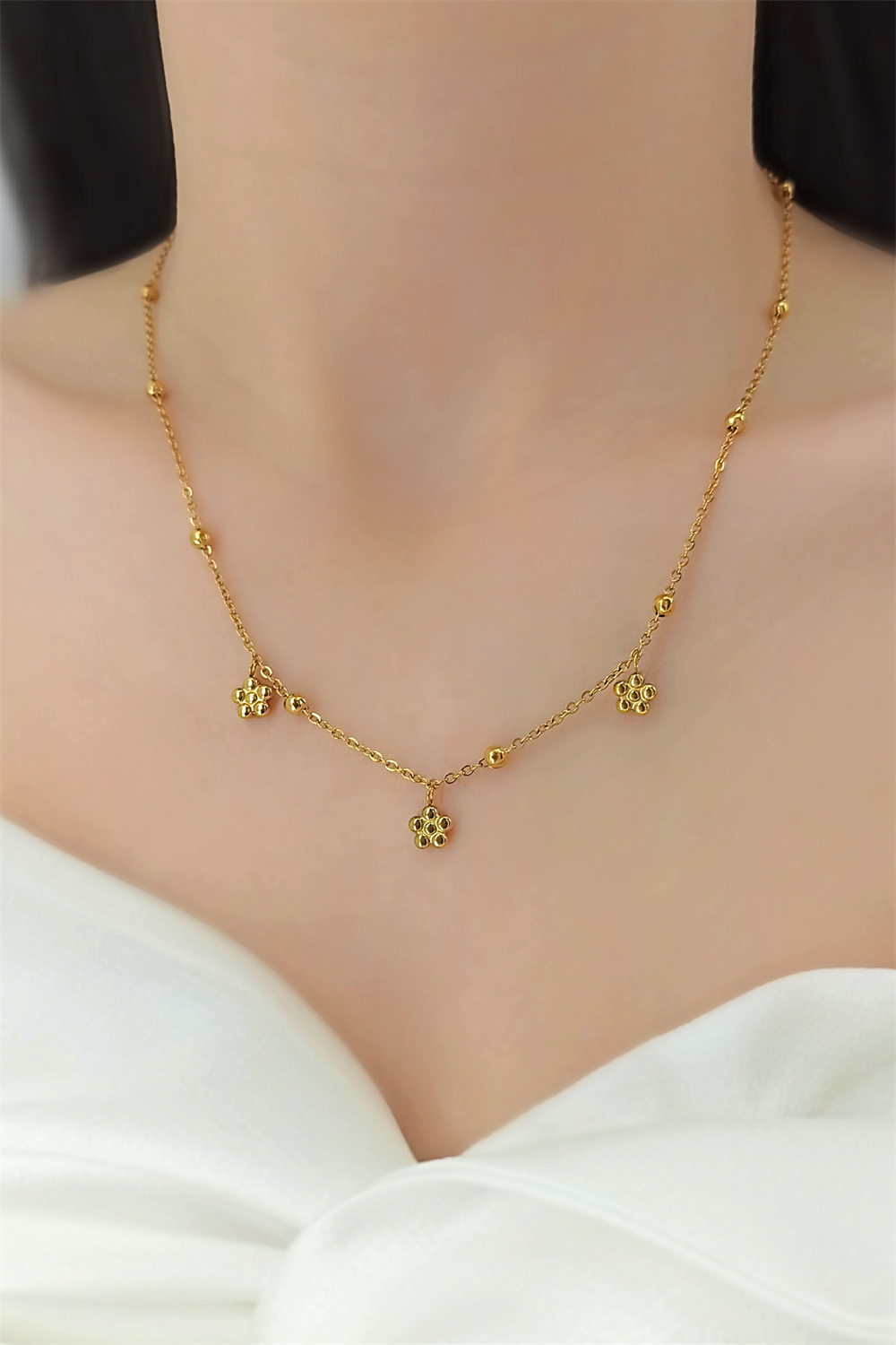 Çelik Topçuk Çiçek Kolye TrKolye50329