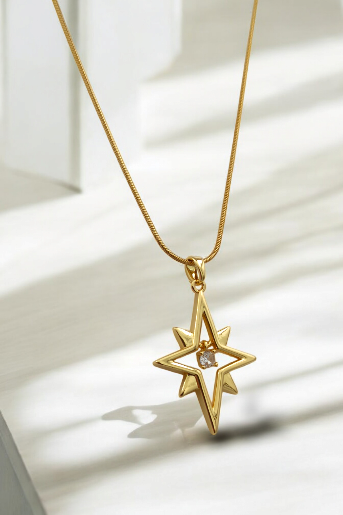 Çelik Zirkon Taş Plaka Kuzey Yıldız Kolye 50664