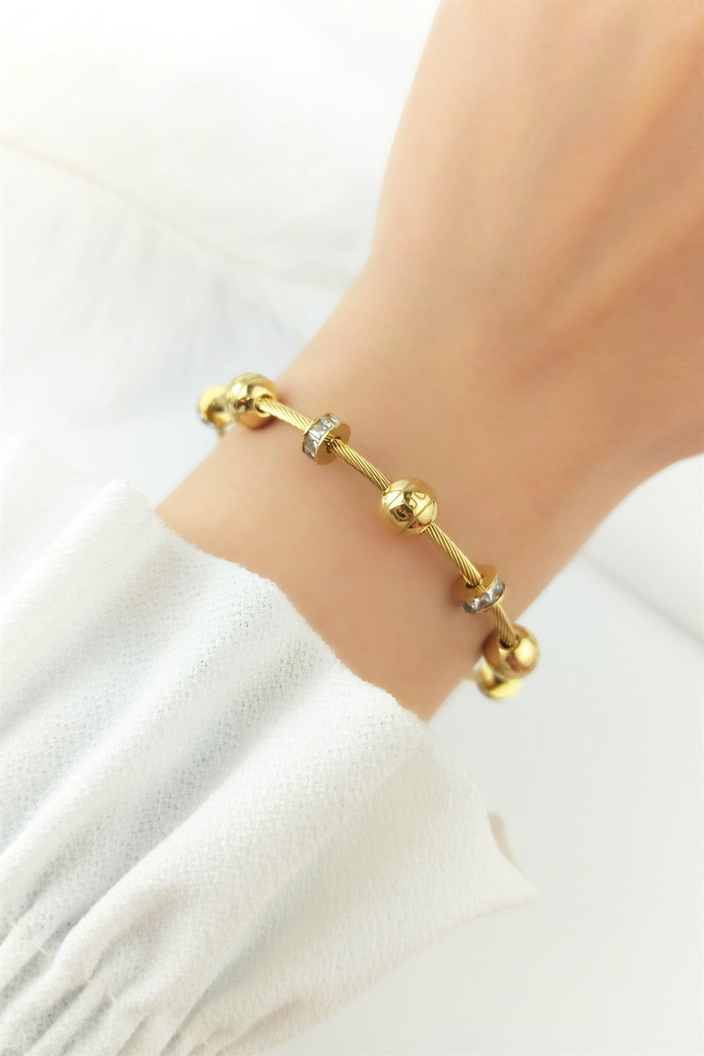 Çelik Zirkon Taş Topçuk Mıknatıs Bileklik TrBilek7917