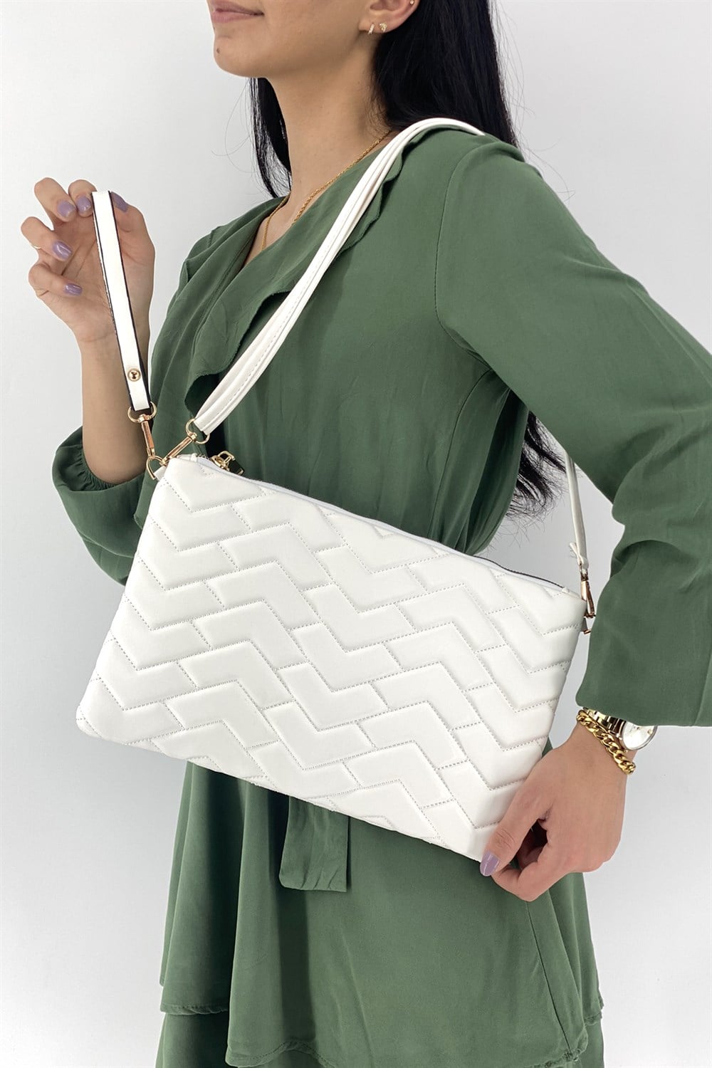 Clutch Çanta Kapitone Portföy Bayan Çanta TRÇANTA1702 Beyaz