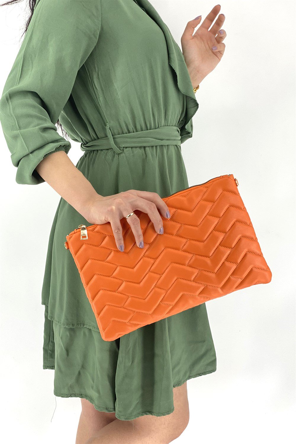 Clutch Çanta Kapitone Portföy Bayan Çanta TRÇANTA1702 Turuncu