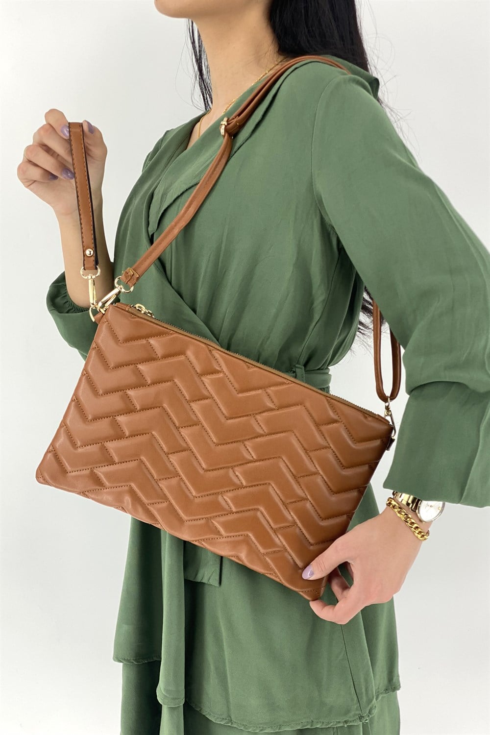 Clutch Çanta Kapitone Portföy Bayan Çanta TRÇANTA1702 Taba