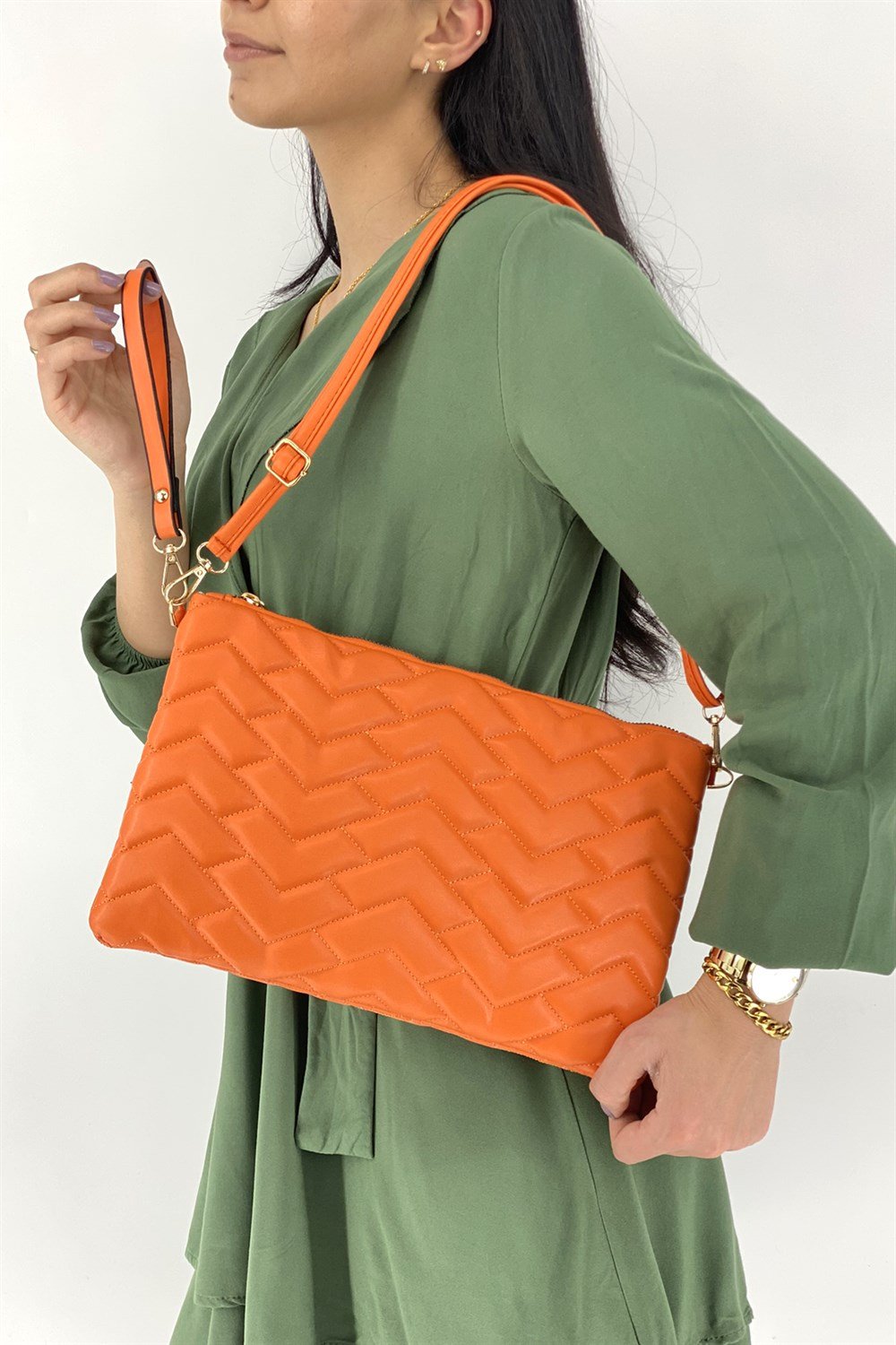 Clutch Çanta Kapitone Portföy Bayan Çanta TRÇANTA1702 Turuncu