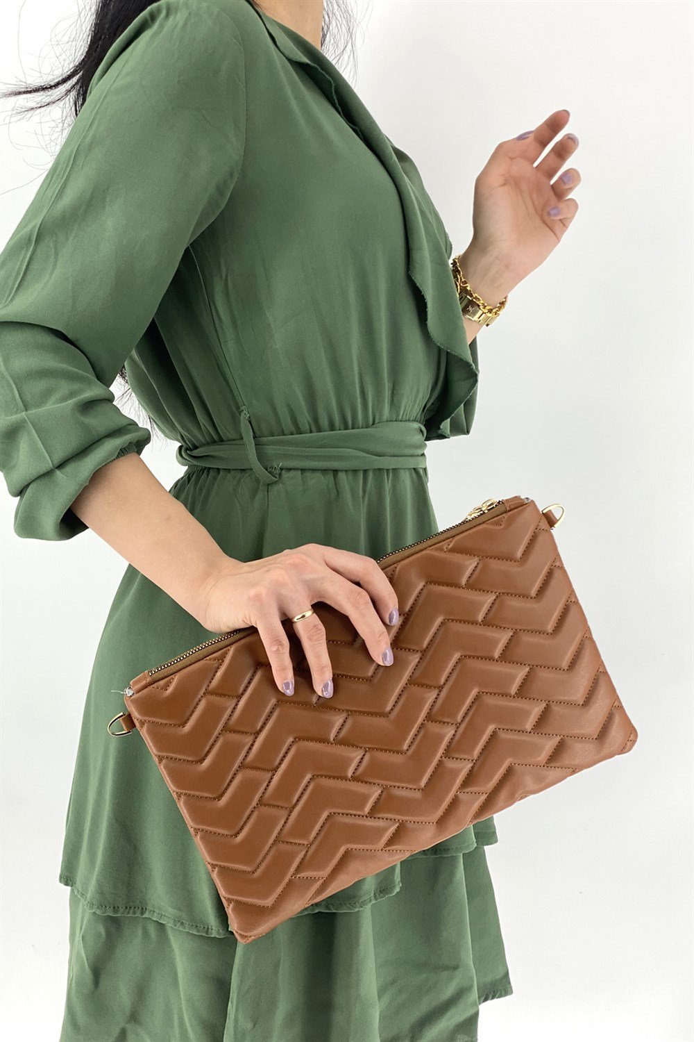 Clutch Çanta Kapitone Portföy Bayan Çanta TRÇANTA1702 Taba