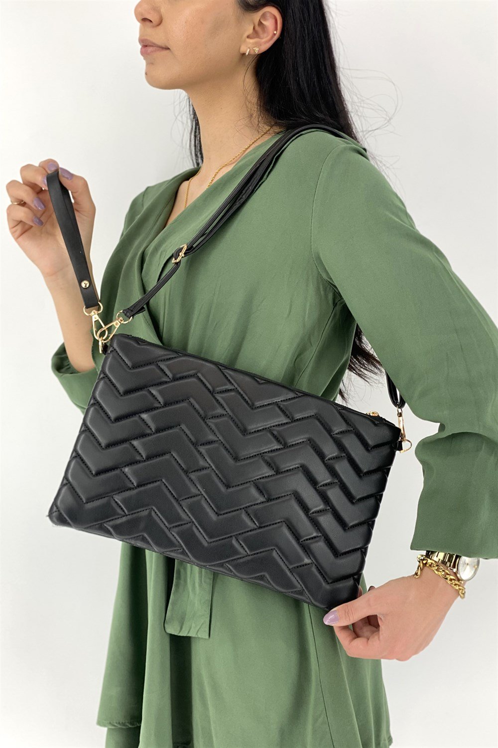 Clutch Çanta Kapitone Portföy Bayan Çanta TRÇANTA1702 Siyah