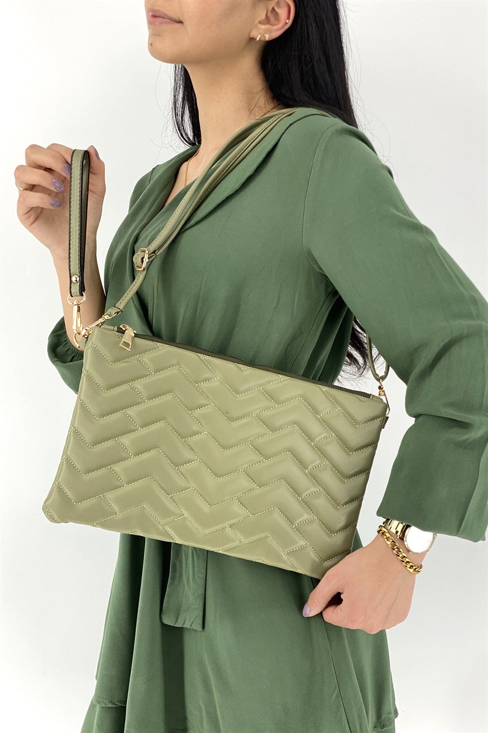 Clutch Çanta Kapitone Portföy Bayan Çanta TRÇANTA1702 Yeşil