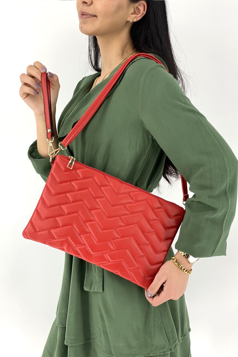Clutch Çanta Kapitone Portföy Bayan Çanta TRÇANTA1702 Kırmızı