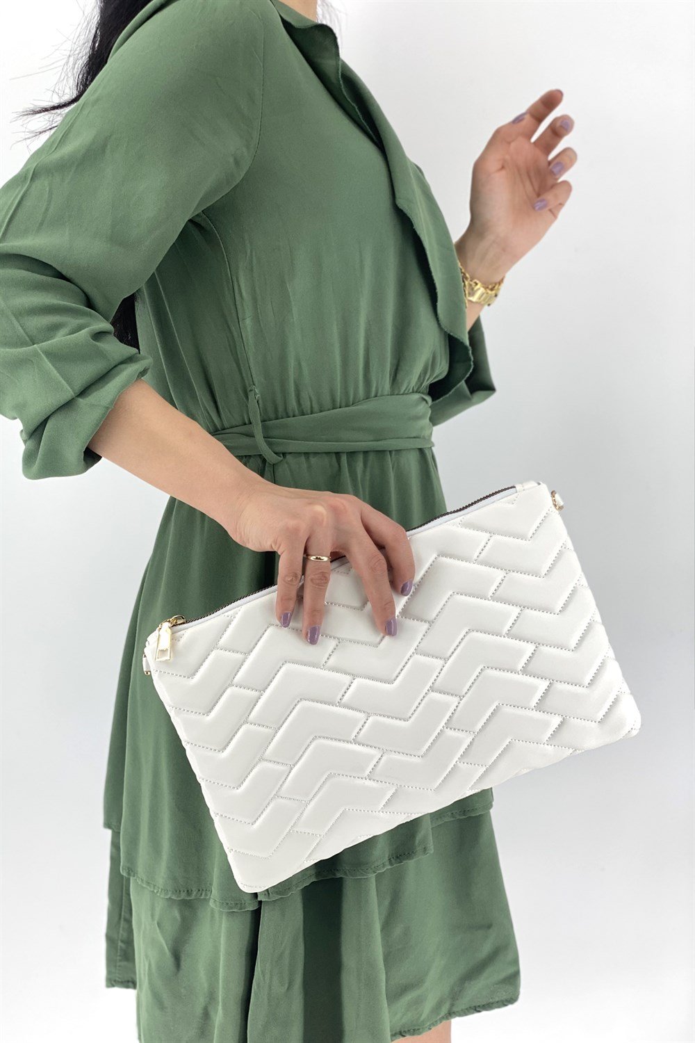 Clutch Çanta Kapitone Portföy Bayan Çanta TRÇANTA1702 Beyaz