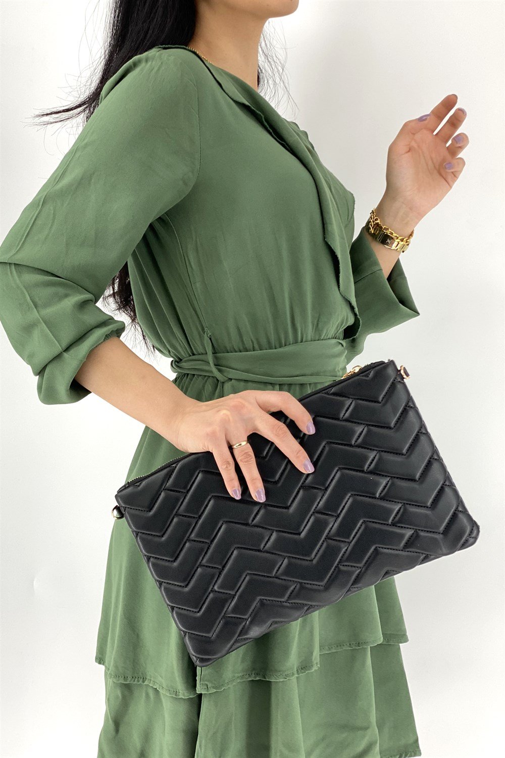 Clutch Çanta Kapitone Portföy Bayan Çanta TRÇANTA1702 Siyah