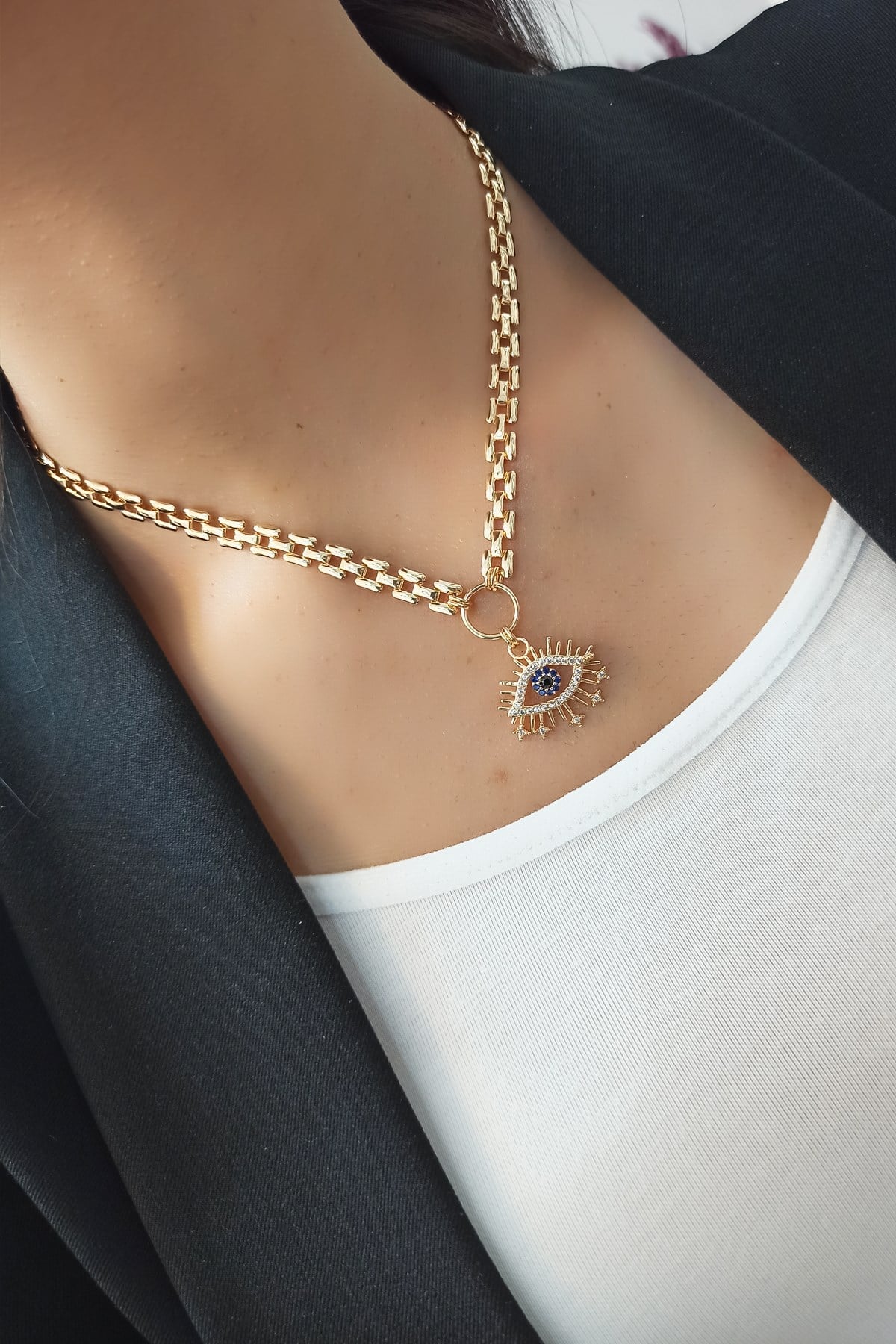 Göz Figür Geçmeli Chocker Kolye B300