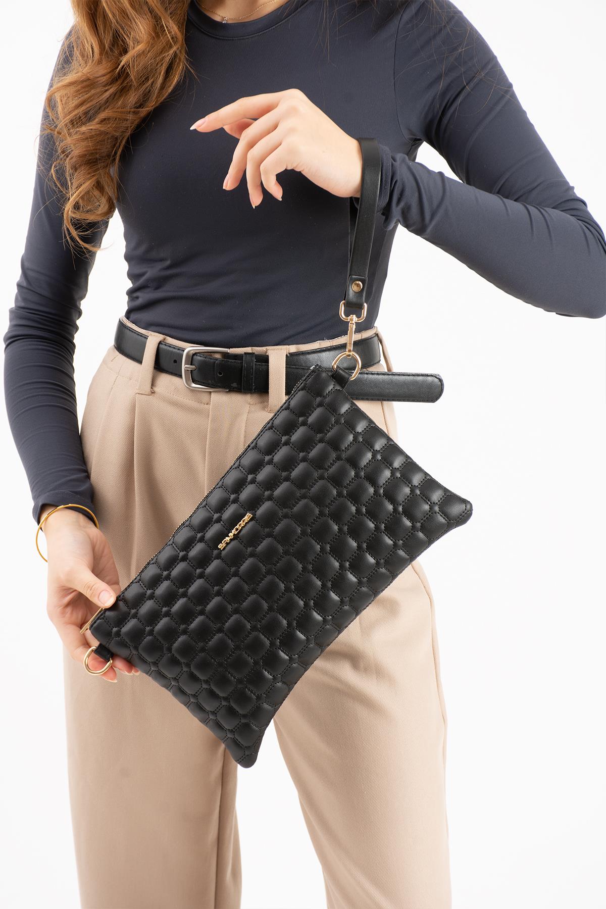 Kabartma Deri Clutch Model El&Omuz Çapraz Çanta 1424
