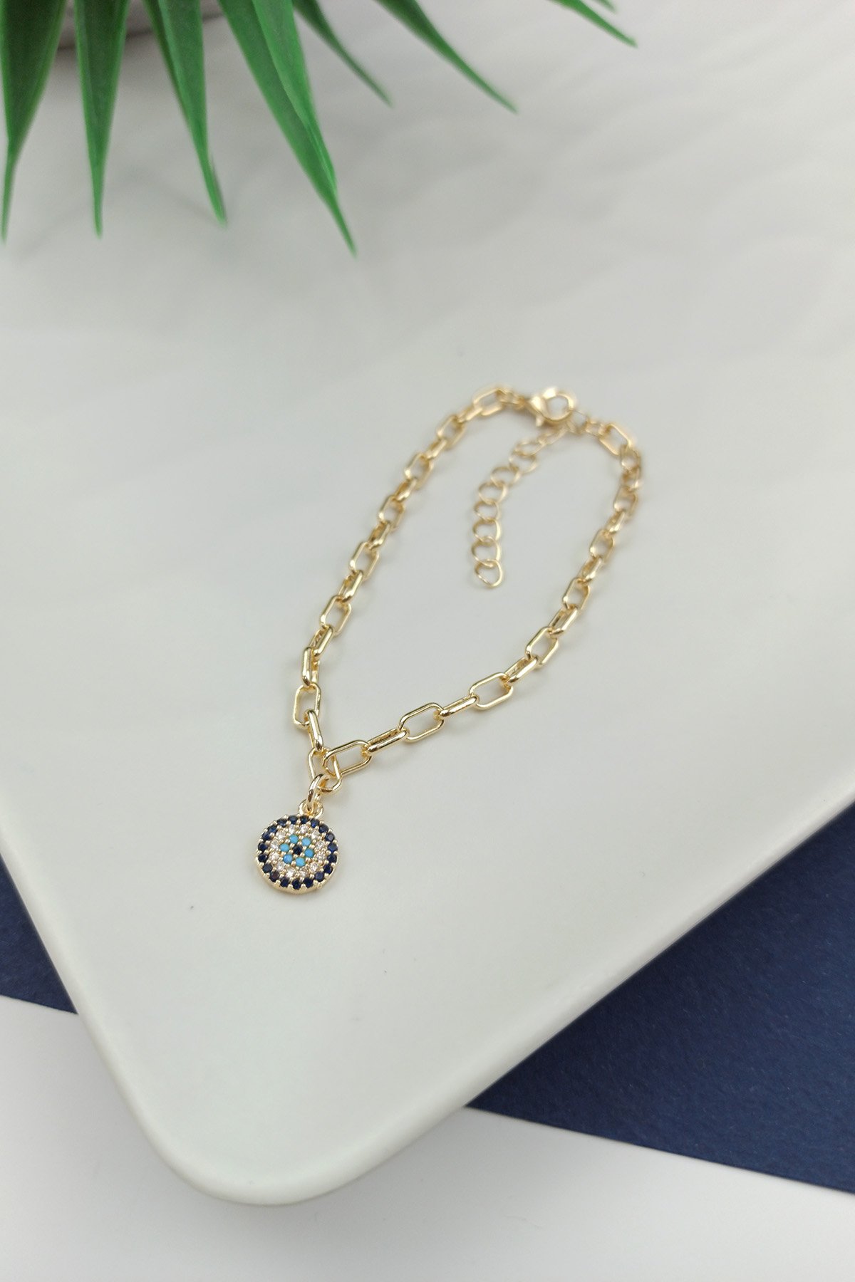 Minimal Nazar Boncuklu Bileklik Gold B250