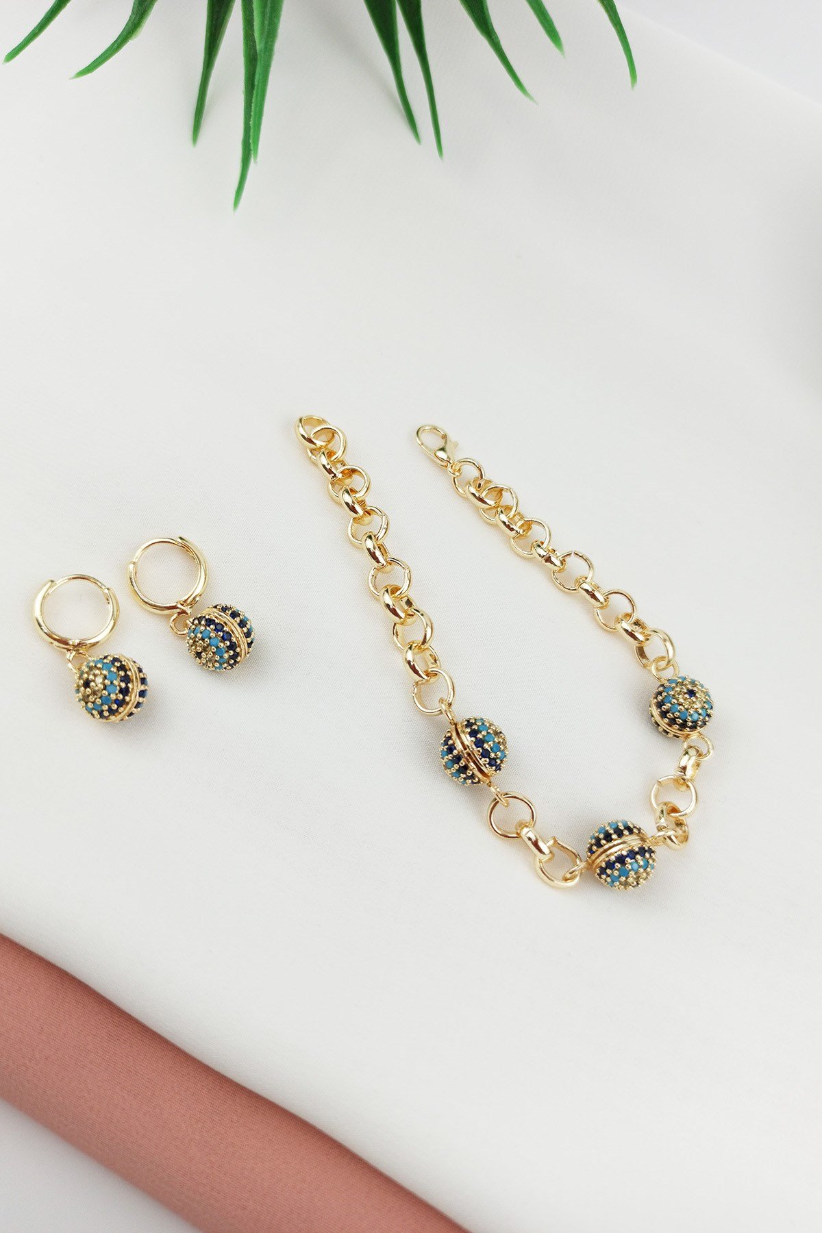 Nazar Boncuklu Bileklik Küpe Set B650 B335