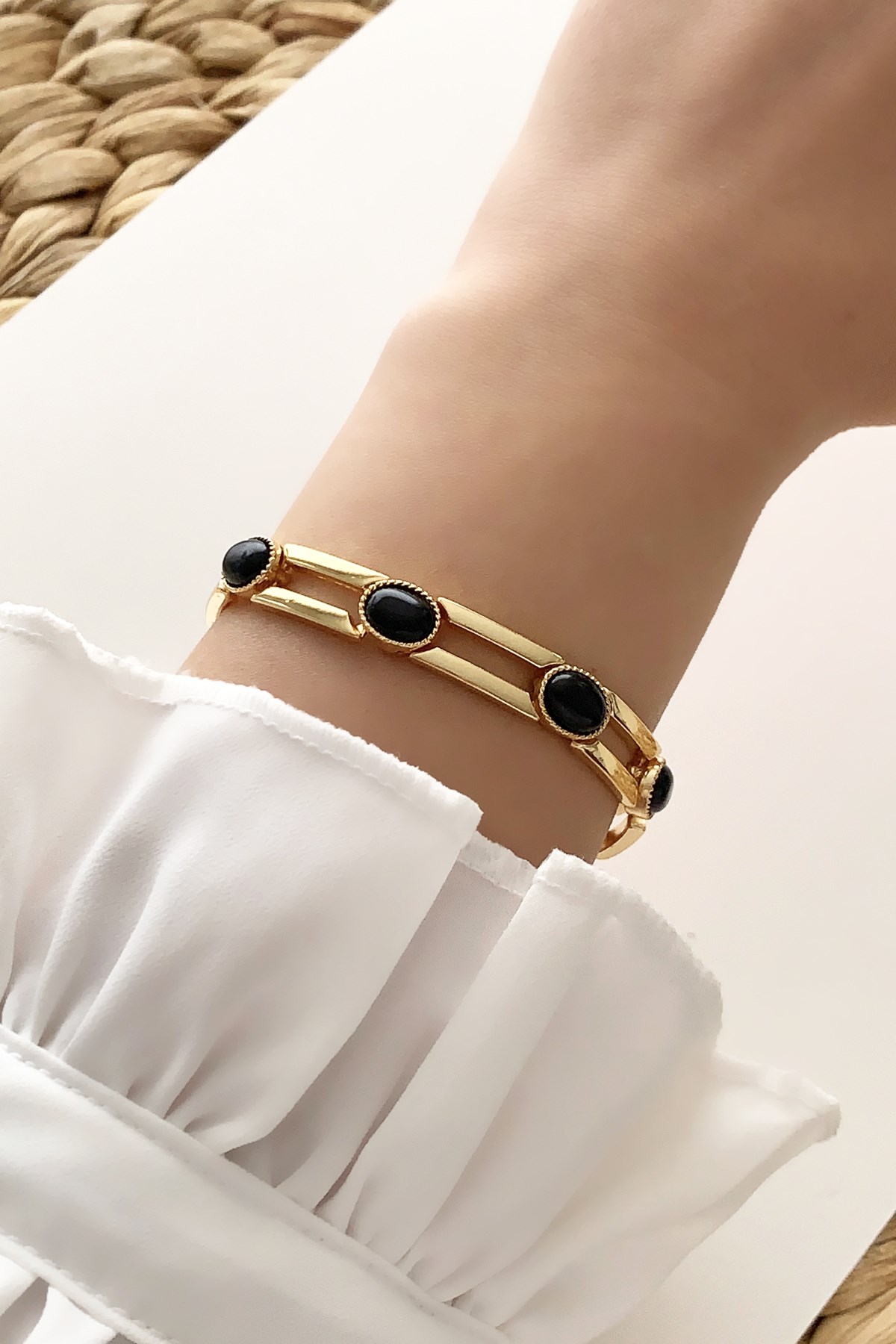 Oval Taşlı Geçmeli Zincir Bileklik TrBilek7584 B33503
