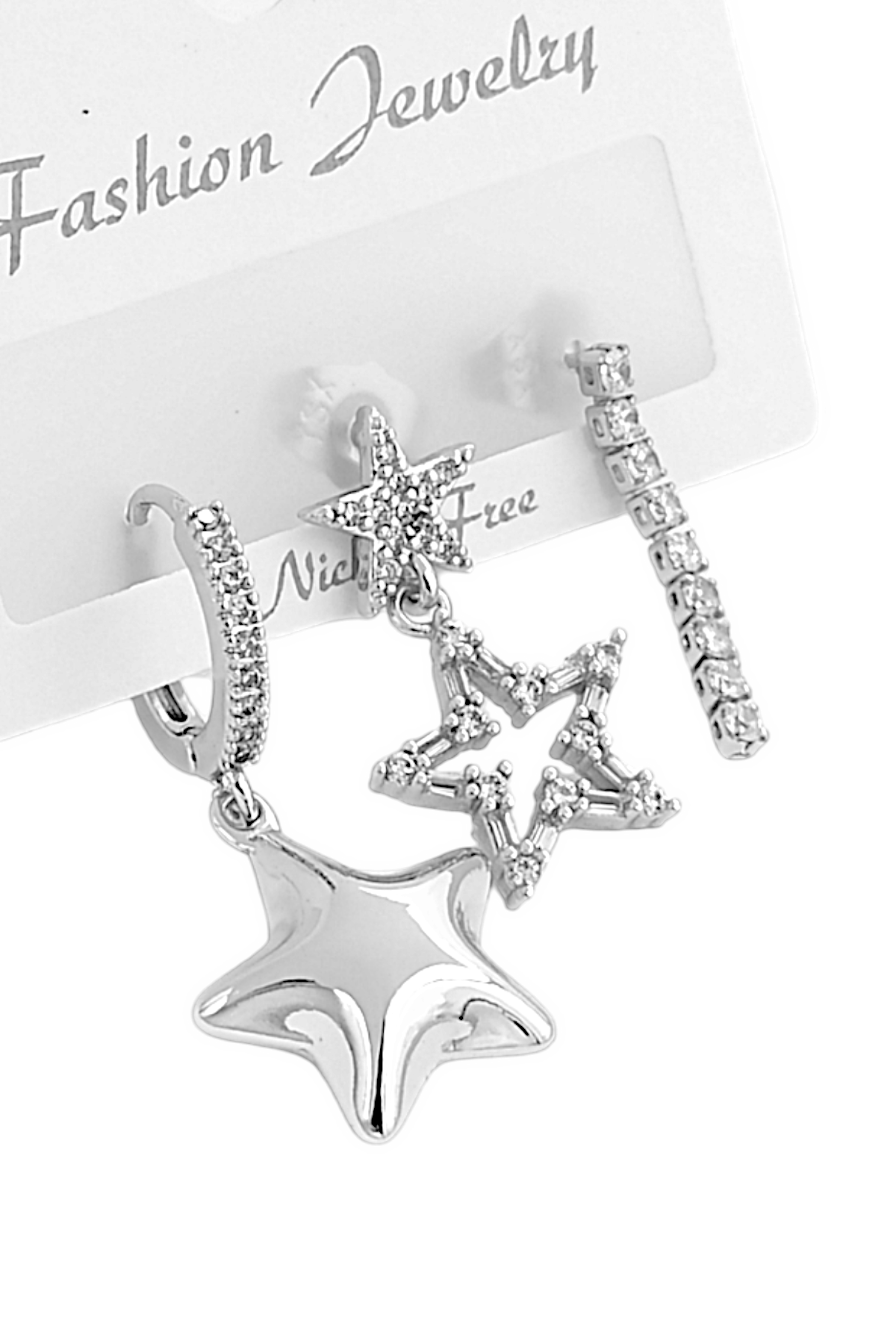 Premium 3'lü Bombeli Yıldız Küpe Kombin