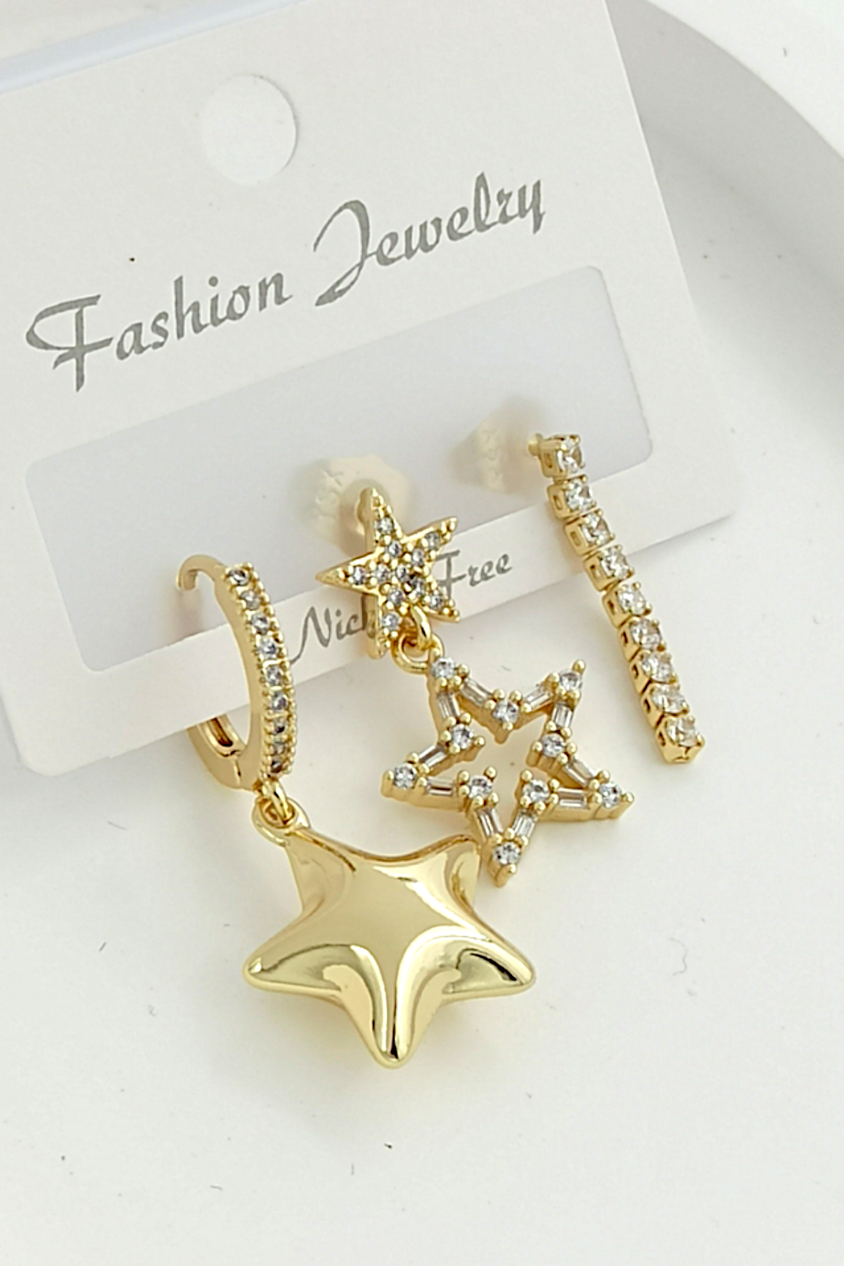 Premium 3'lü Bombeli Yıldız Küpe Kombin