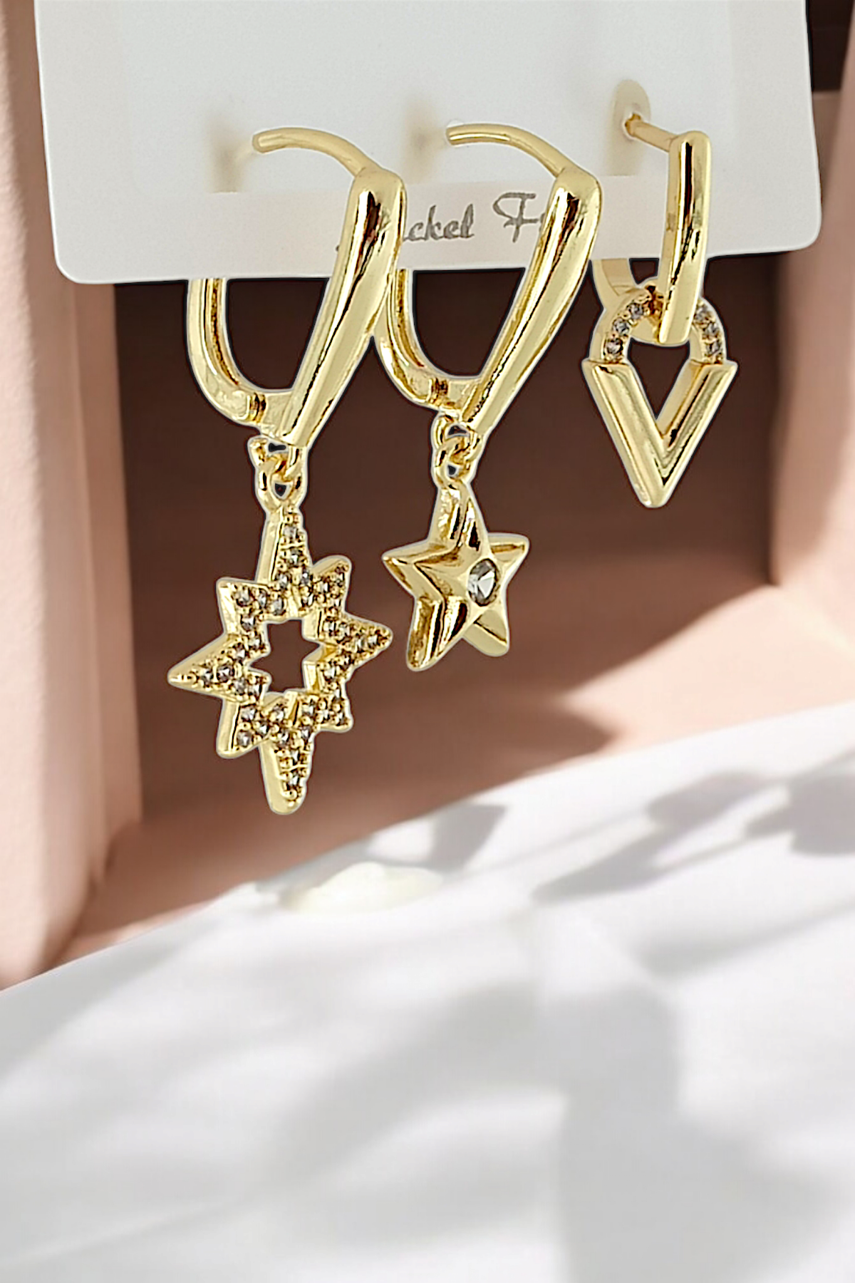 Premium 3'lü Kuzey Yıldız Küpe Kmbin