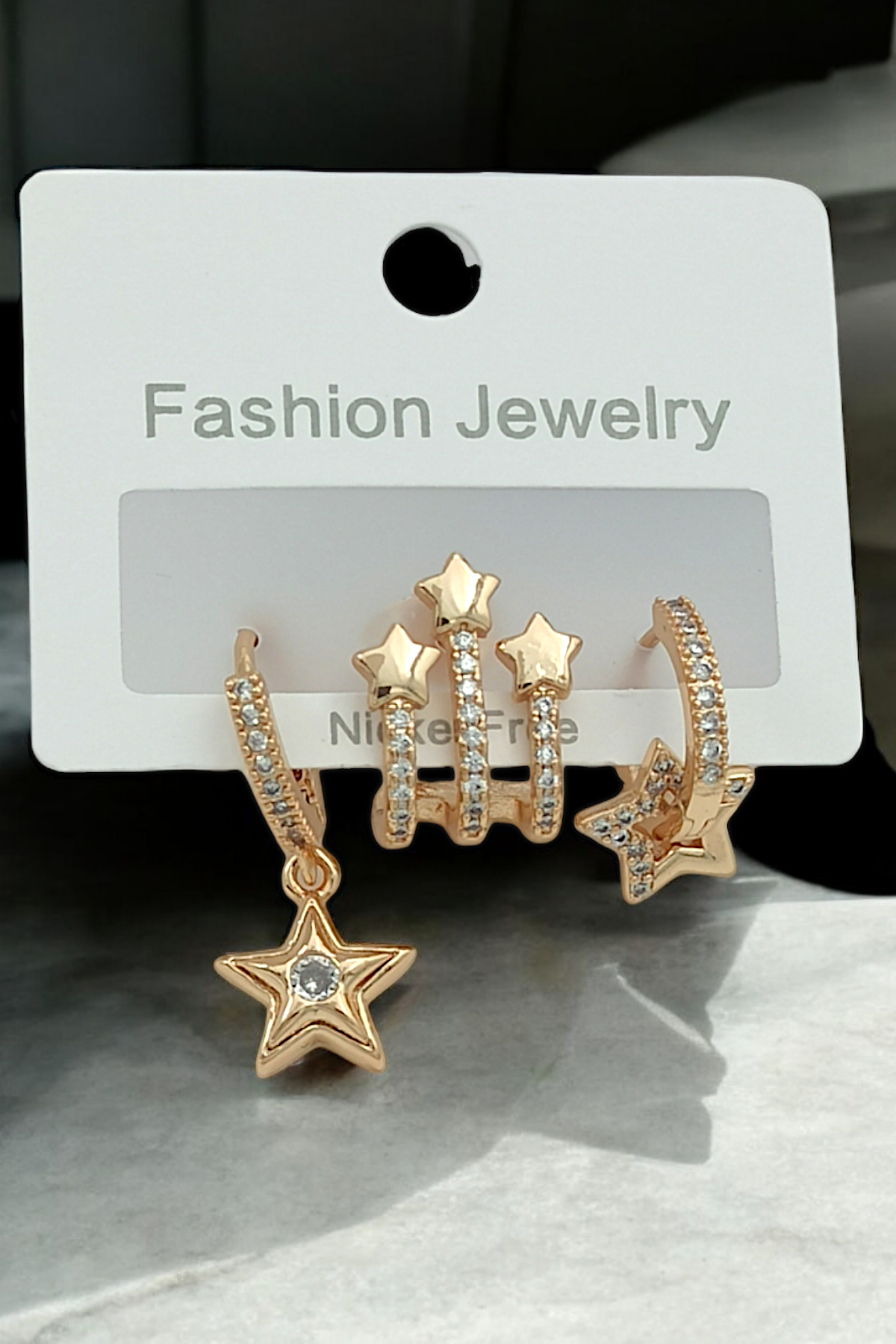 Premium 3'lü Plaka Yıldız Küpe Kombin 35619