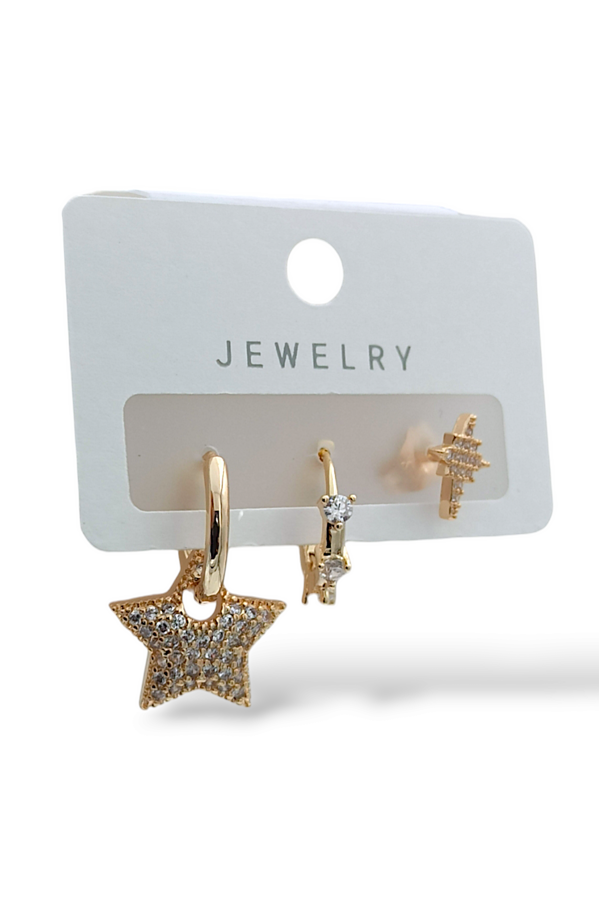 Premium 3'lü Taşlı Bombeli Kuzey Yıldız Küpe Kombin 35615