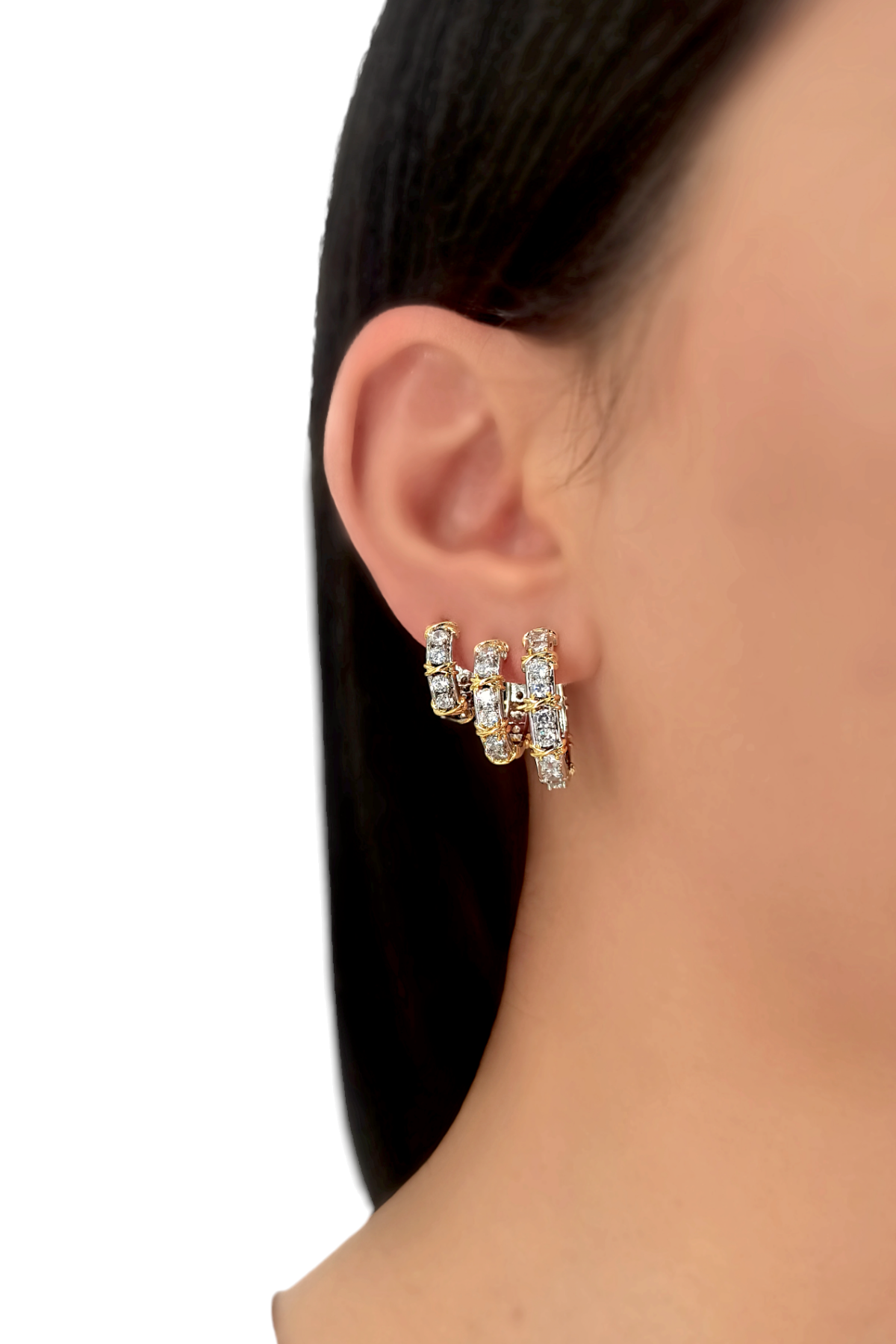 Premium 3'lü Taşlı Halka Küpe