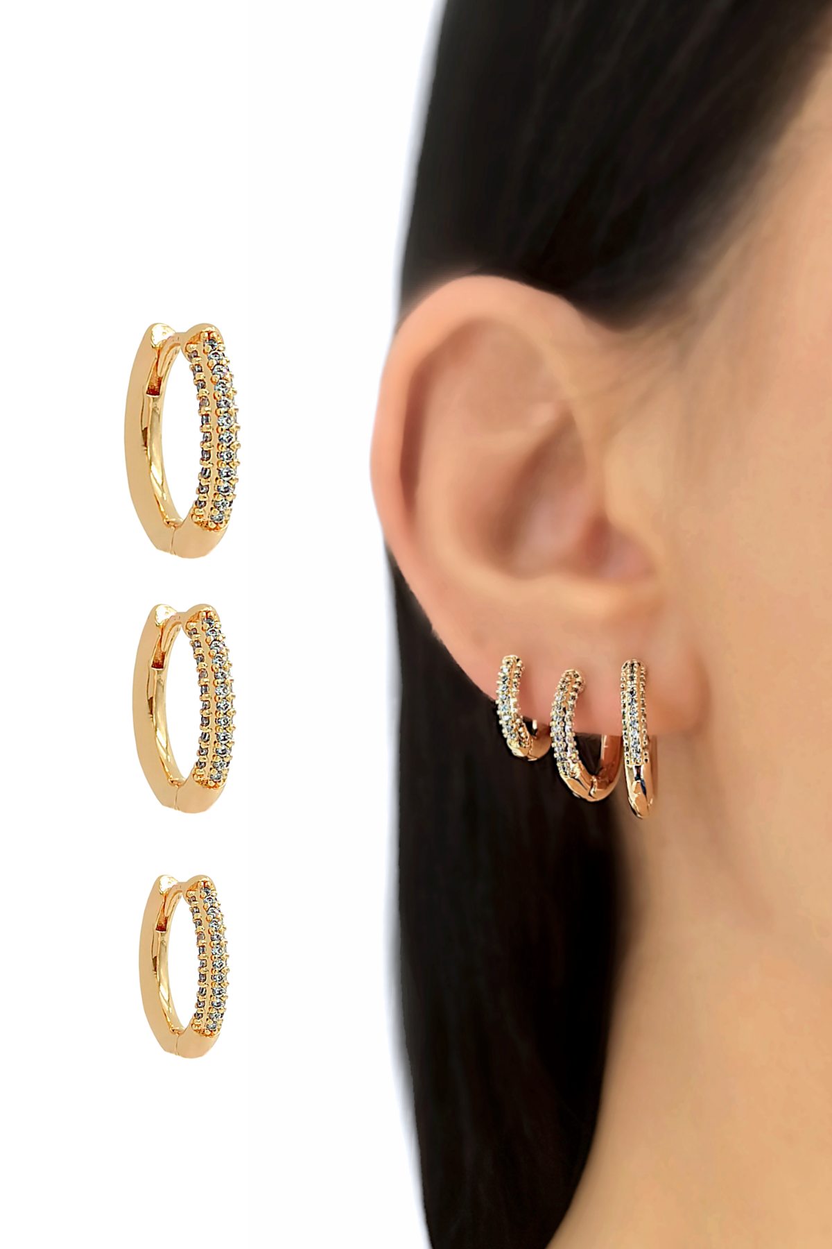 Premium 3'lü Taşlı Halka Küpe Kombin