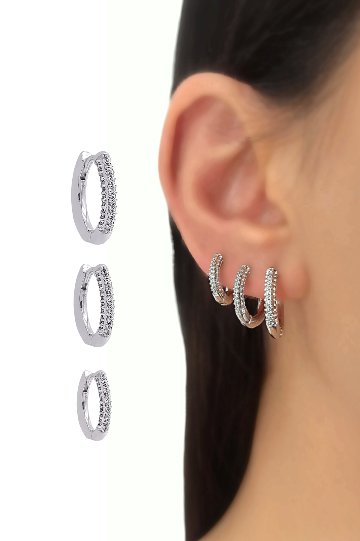 Premium 3'lü Taşlı Halka Küpe Kombin