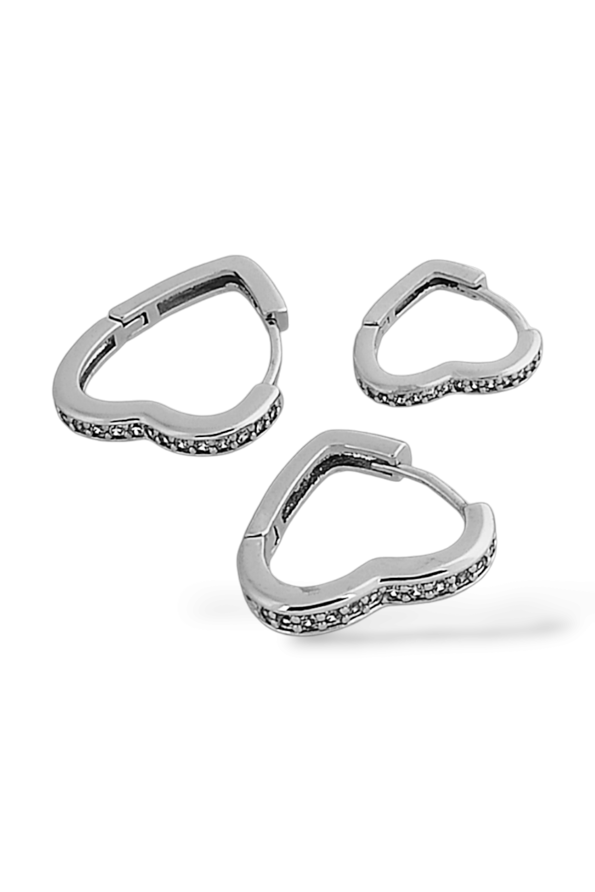 Premium 3'lü Taşlı Kalp Küpe Kombin