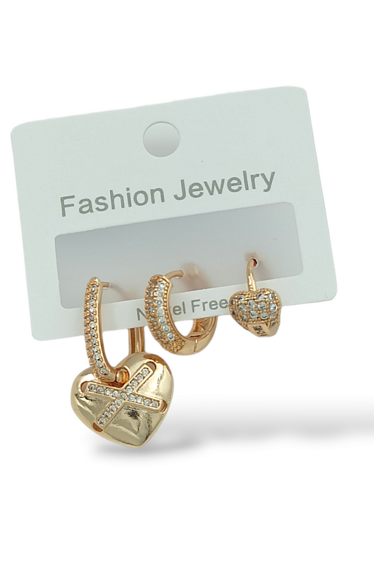 Premium 3'lü Taşlı Kalp Küpe Kombin 35617