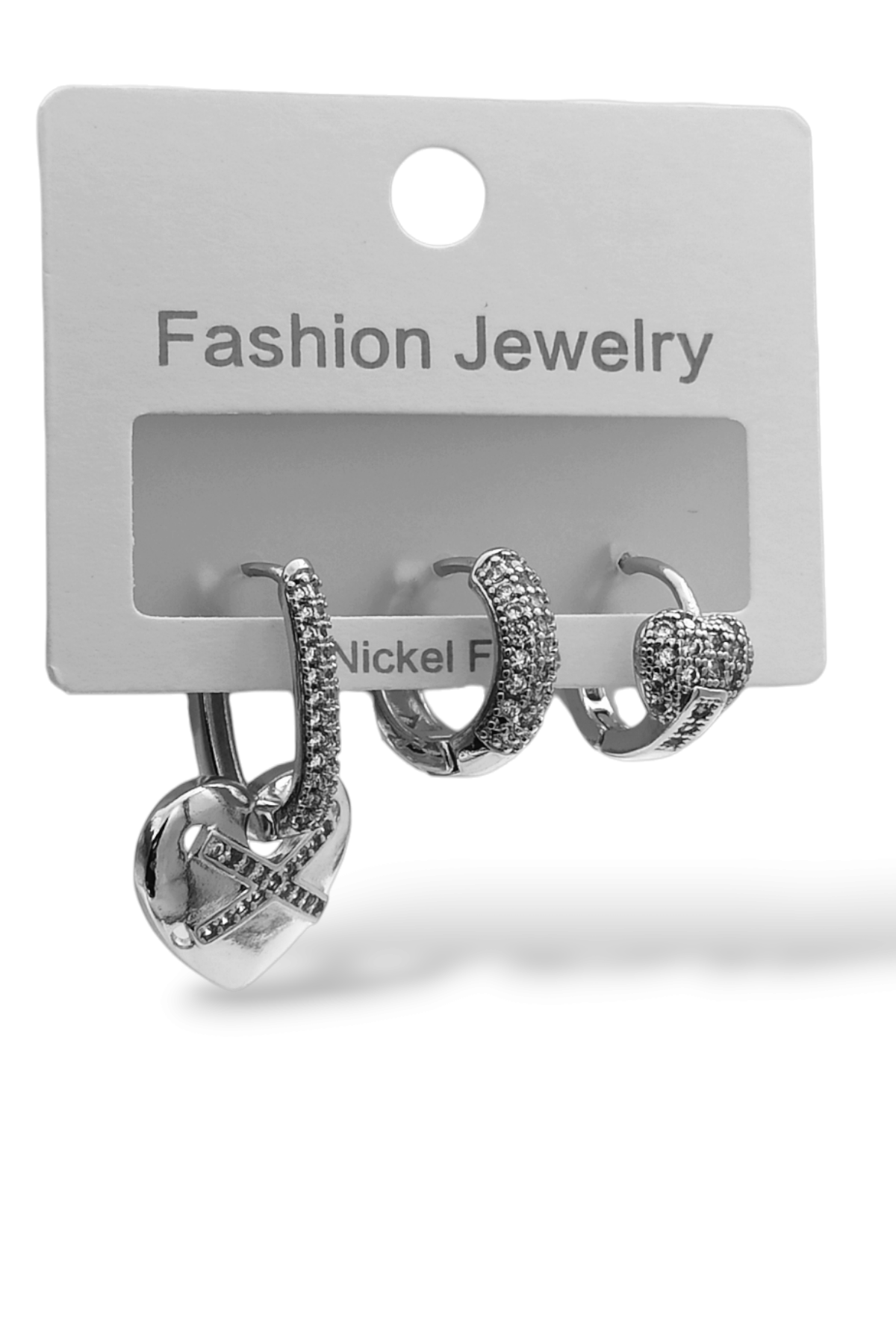 Premium 3'lü Taşlı Kalp Küpe Kombin 35617