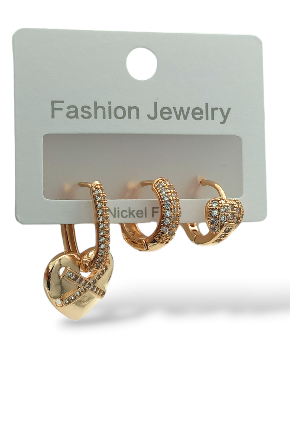 Premium 3'lü Taşlı Kalp Küpe Kombin 35617