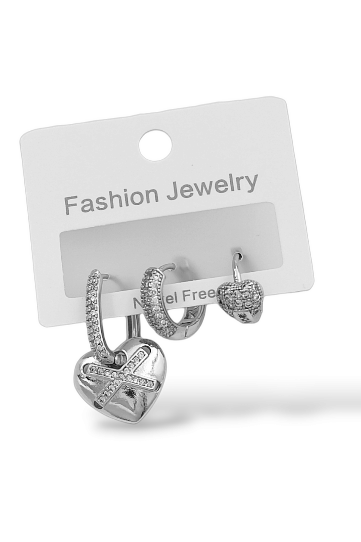 Premium 3'lü Taşlı Kalp Küpe Kombin 35617