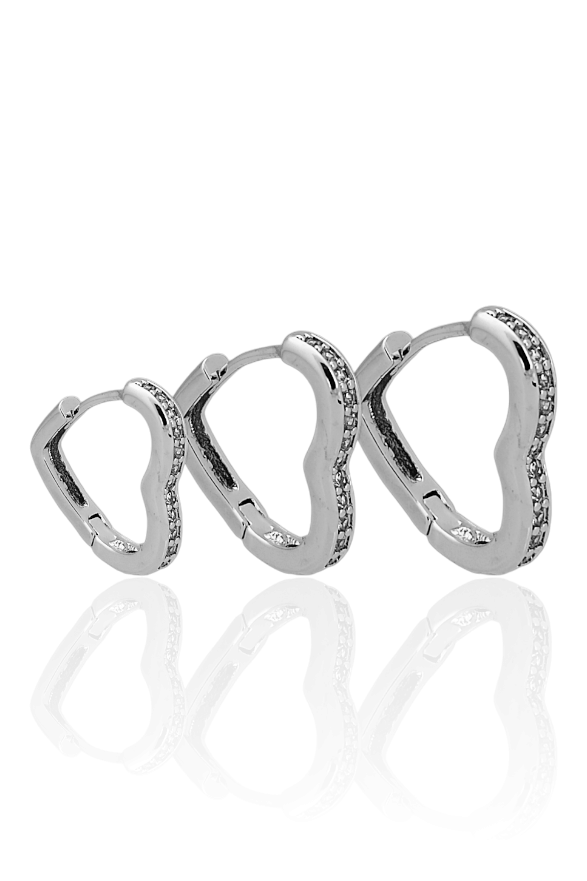 Premium 3'lü Taşlı Kalp Küpe Kombin