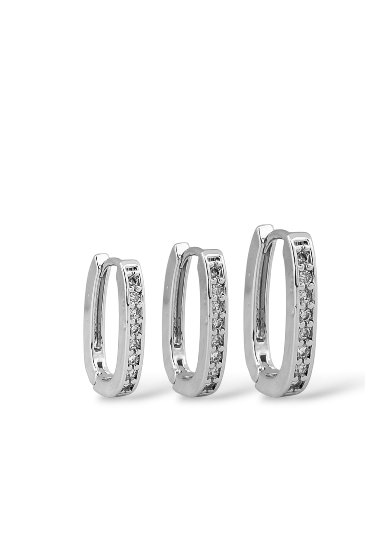 Premium 3'lü Taşlı Oval Halka Küpe