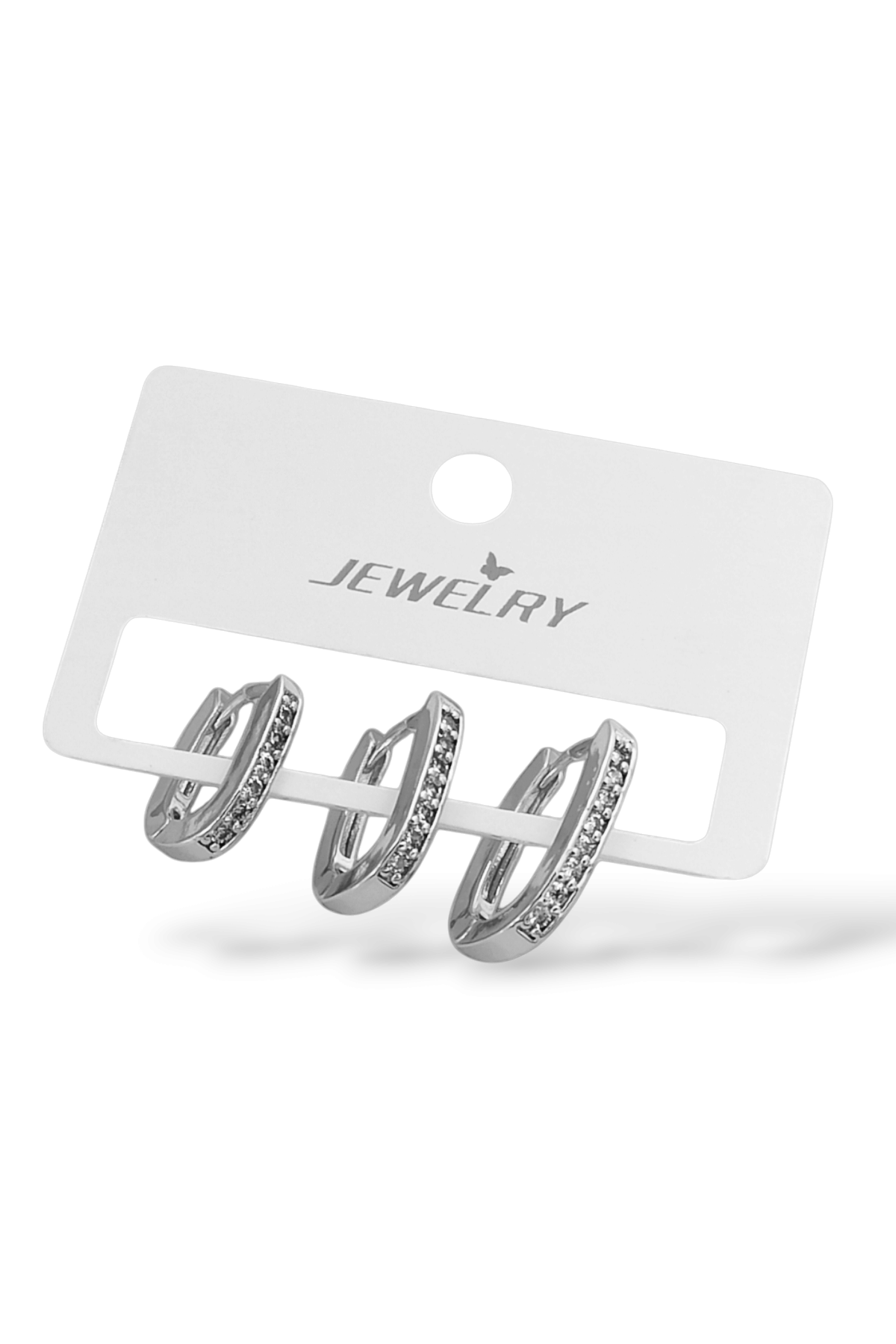 Premium 3'lü Taşlı Oval Halka Küpe