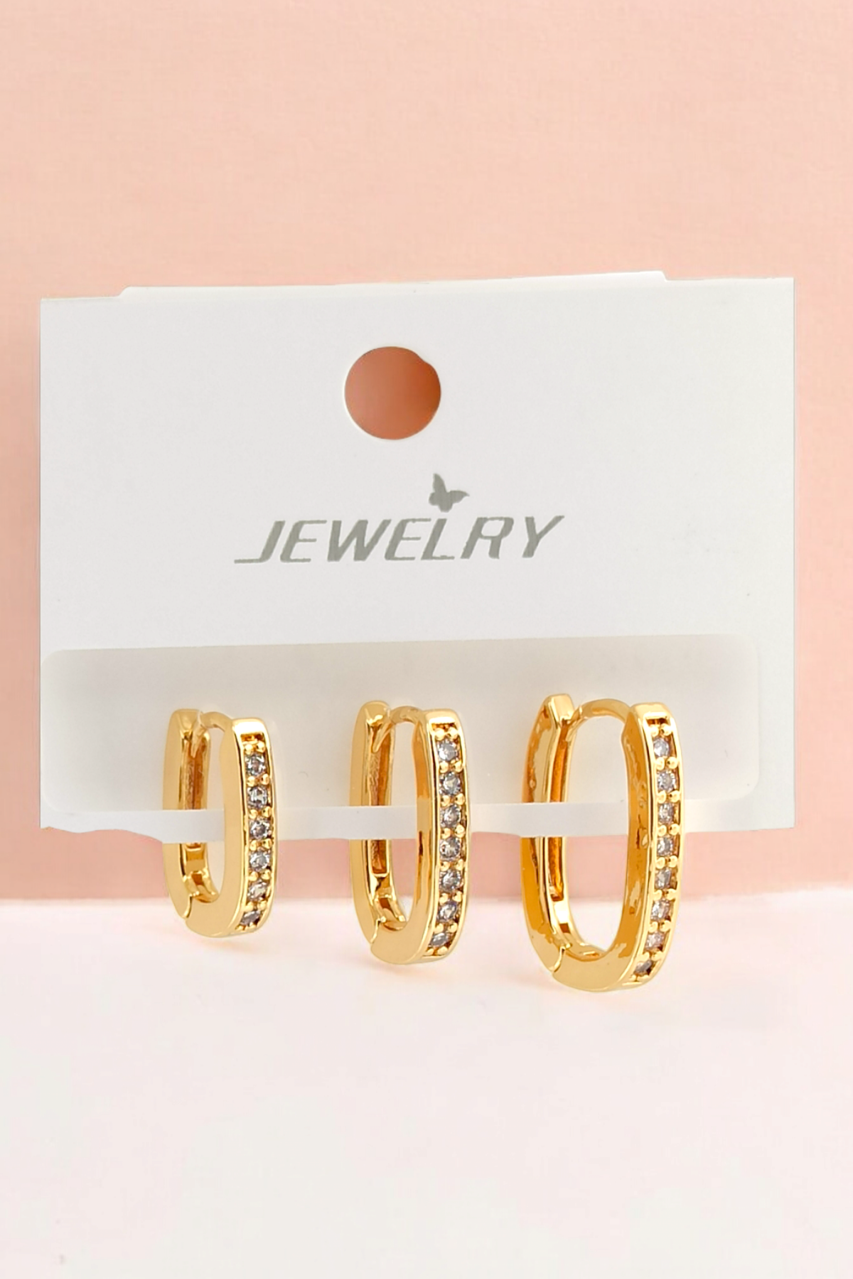 Premium 3'lü Taşlı Oval Halka Küpe