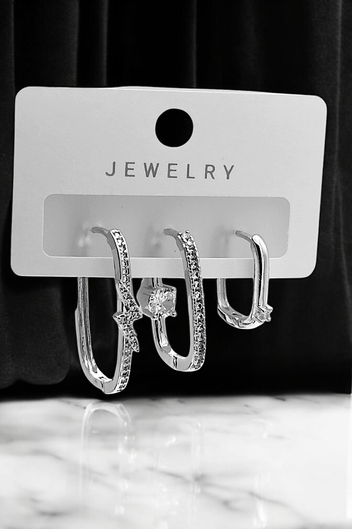 Premium 3'lü Taşlı Şimşek Küpe Kombin 35614