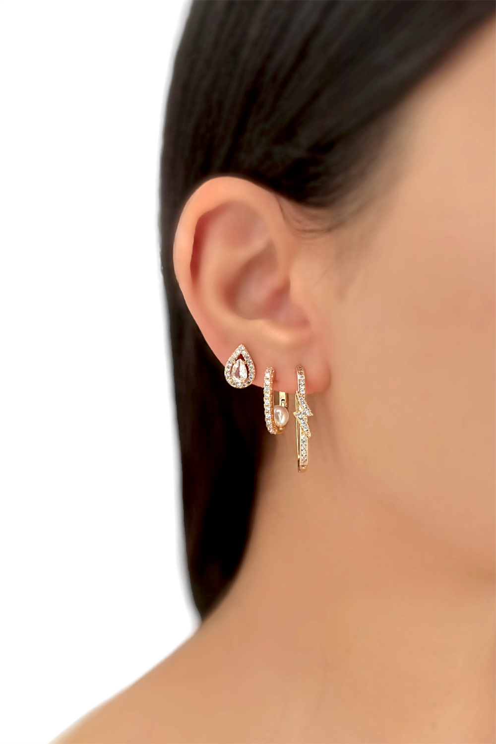 Premium 3'lü Taşlı Şimşek Küpe Kombin