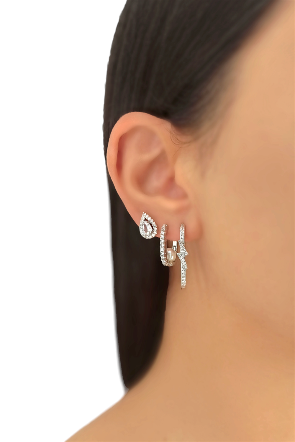 Premium 3'lü Taşlı Şimşek Küpe Kombin