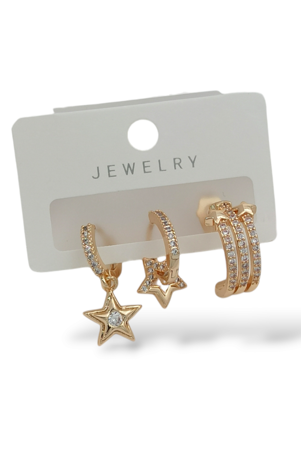 Premium 3'lü Taşlı Yıldız Küpe 35611