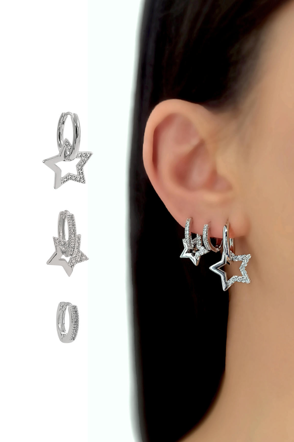 Premium 3'lü Taşlı Yıldız Küpe Kombin