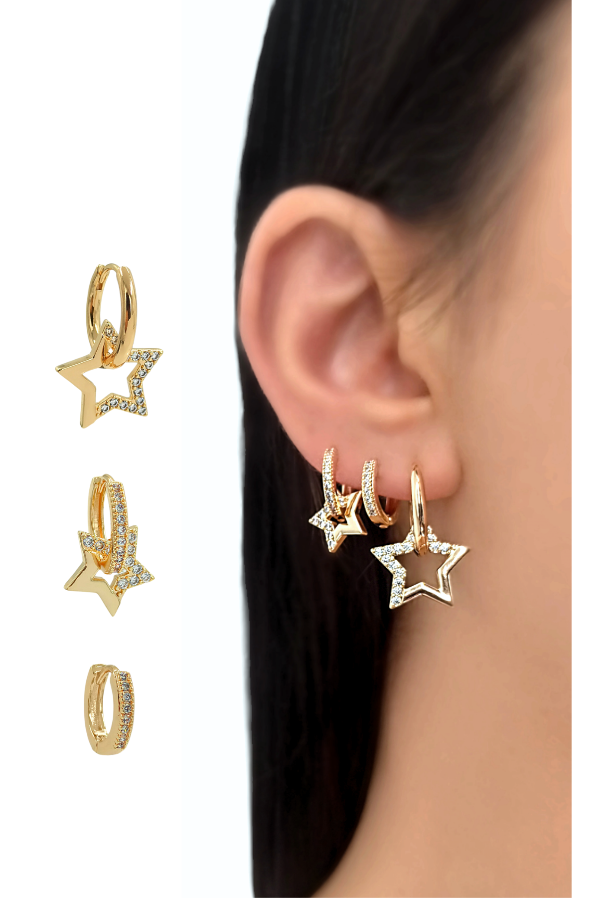 Premium 3'lü Taşlı Yıldız Küpe Kombin