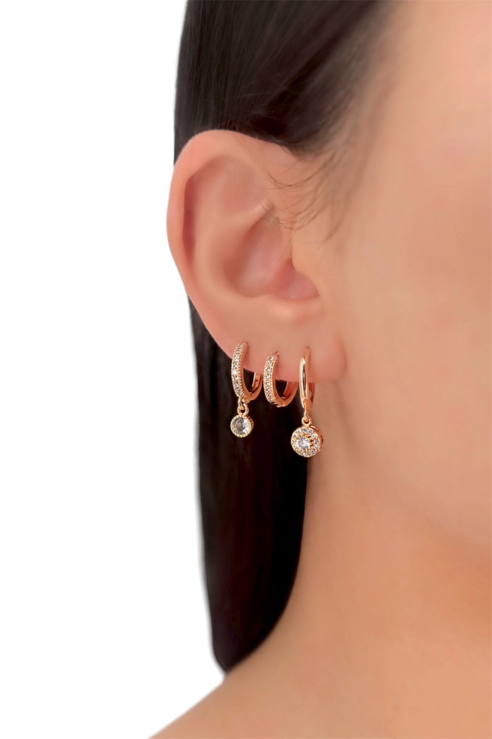 Premium 3'lü Yuvarlak Taş Küpe Kombin