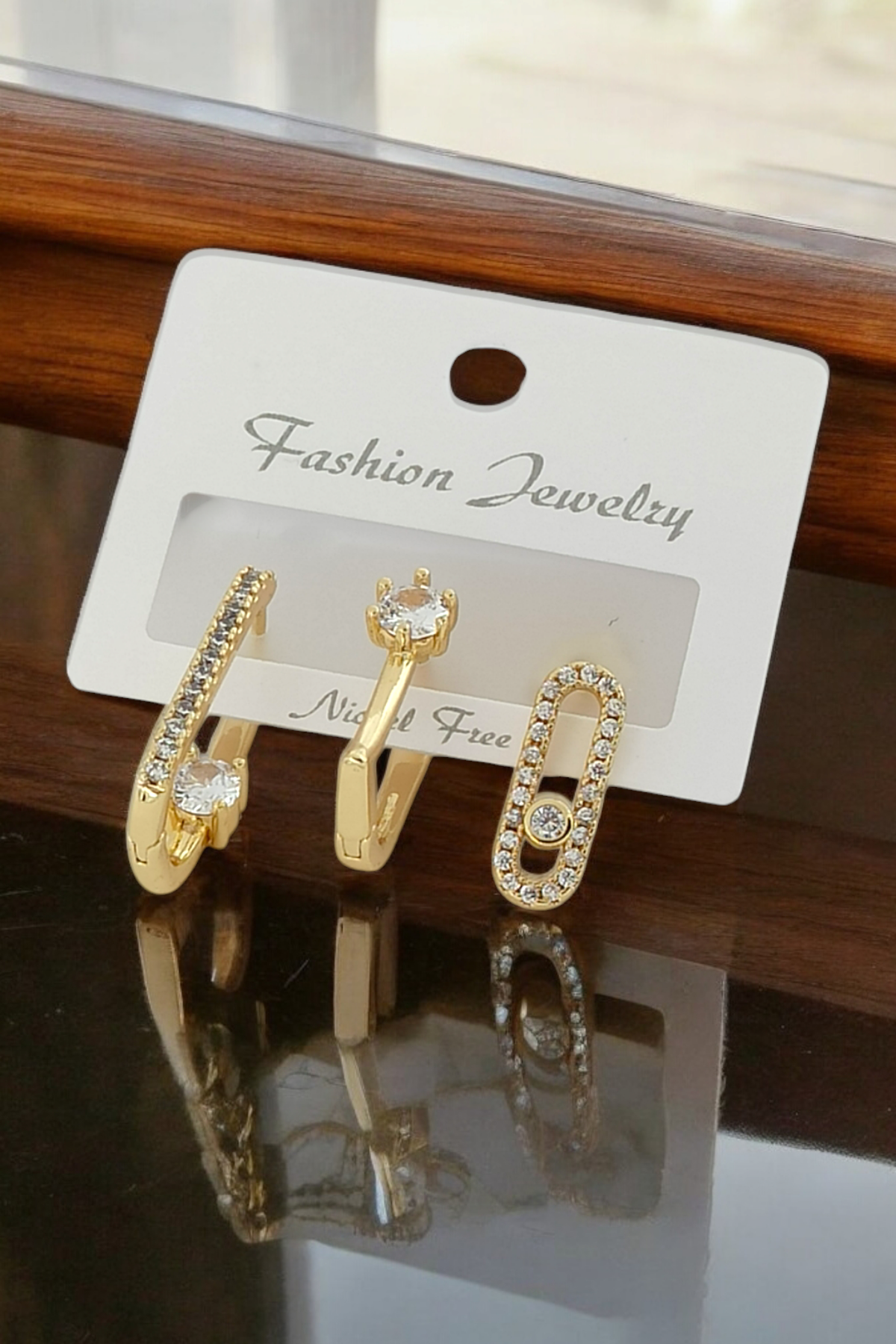 Premium 3'lü Zirkon Taşlı Küpe Kombin