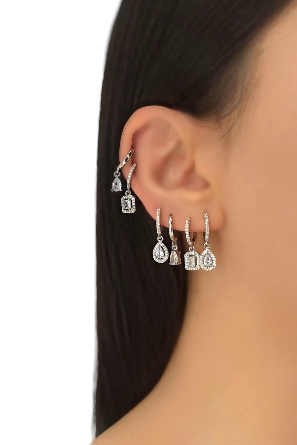 Premium 6'lı Zirkon Taşlı Damla Küpe Kombin 